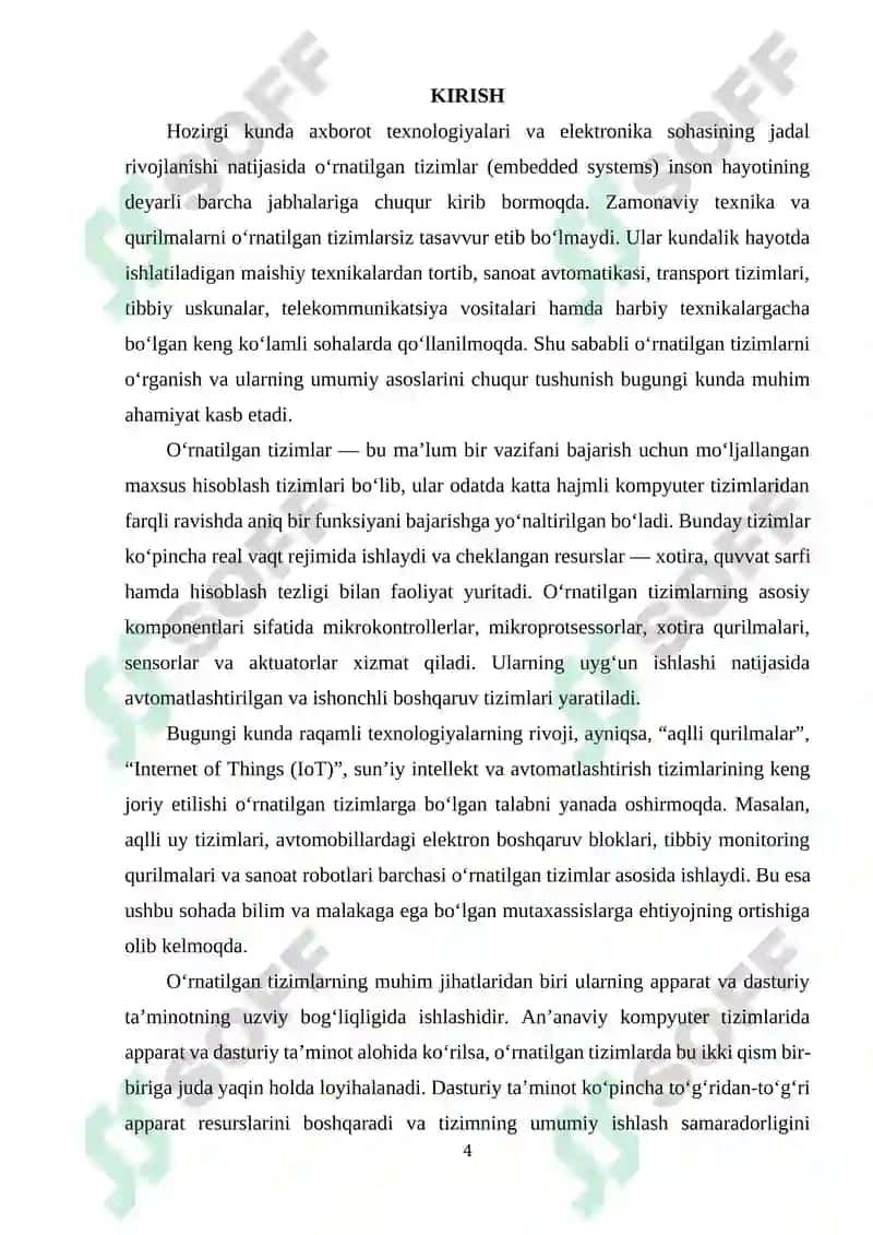 O‘RNATILGAN TIZIMLARNING UMUMIY ASOSLAR 4