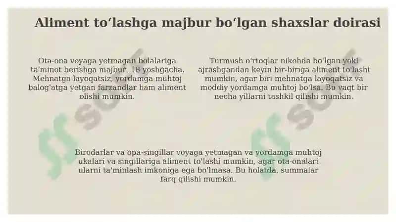 Aliment to'lash majburiyatlari 4