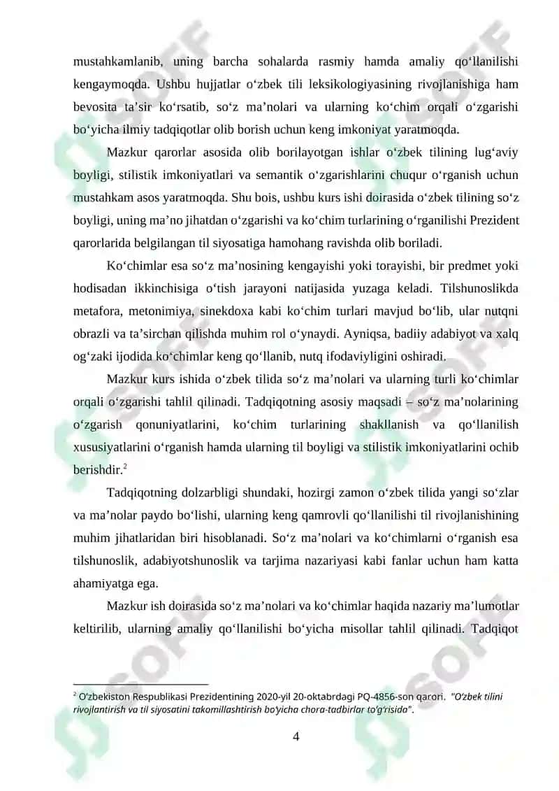 O‘zbek tilida so‘z ma‘nolari. Ko‘chimlar 4