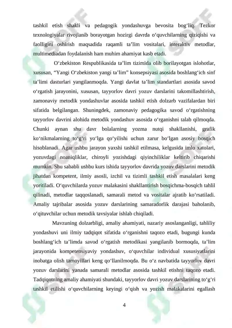 SAVOD O‘RGATISH TAYYORLOV DAVRI YOZUV DARSLARINI TASHKIL ETISH 4