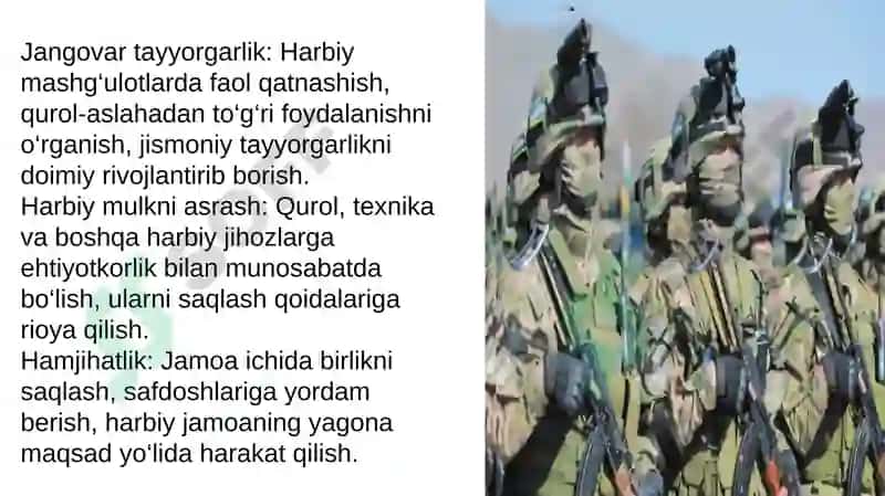 Askarning jangovar vazifani bajarishdagi majburiyatlari 4