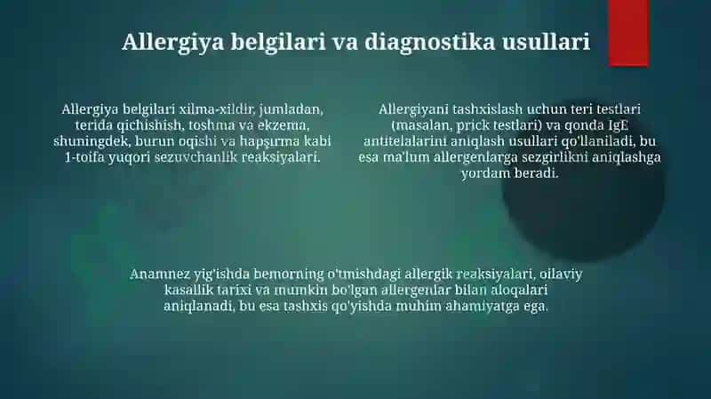 Allergiya: Turlari, Sabablari va Umumiy Belgilari 4