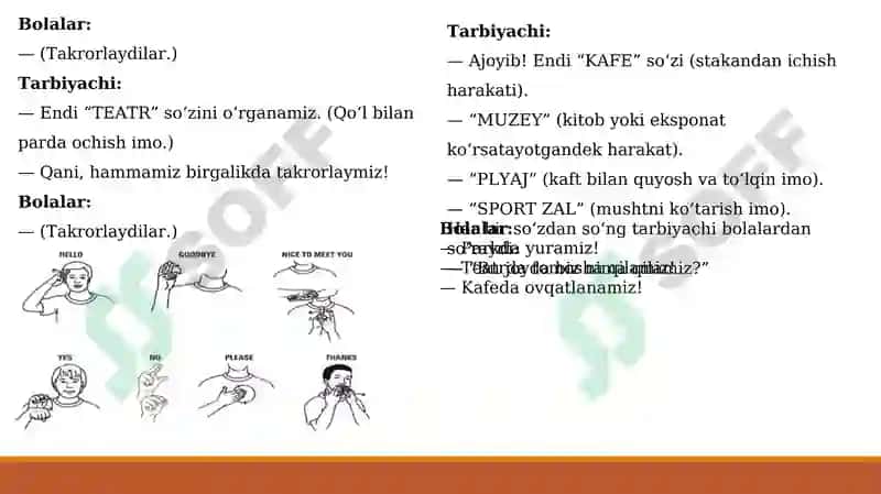 Daktil va imo-ishora nutqini dam olish maskanlari, madaniy hordiq chiqarishga oid so‘zlarda qo‘llanilishi 4