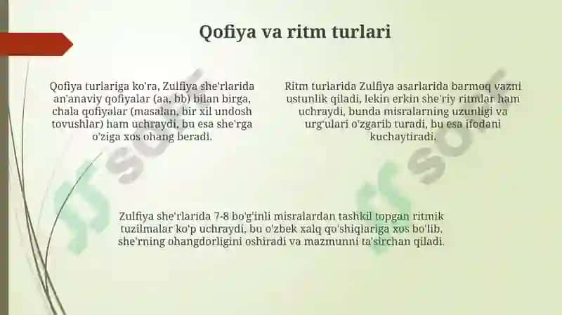 Zulfiya she'rlarida qofiya va ritm mavzusi 4