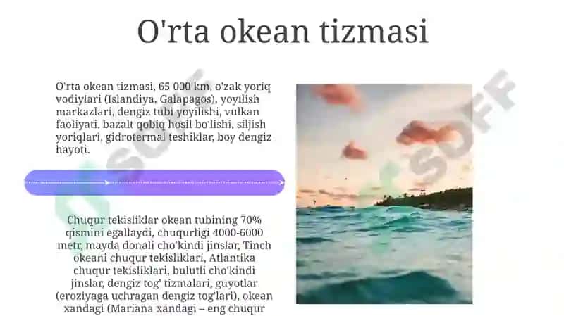 Dunyo okeani suv osti relyefi xususiyatlari 4