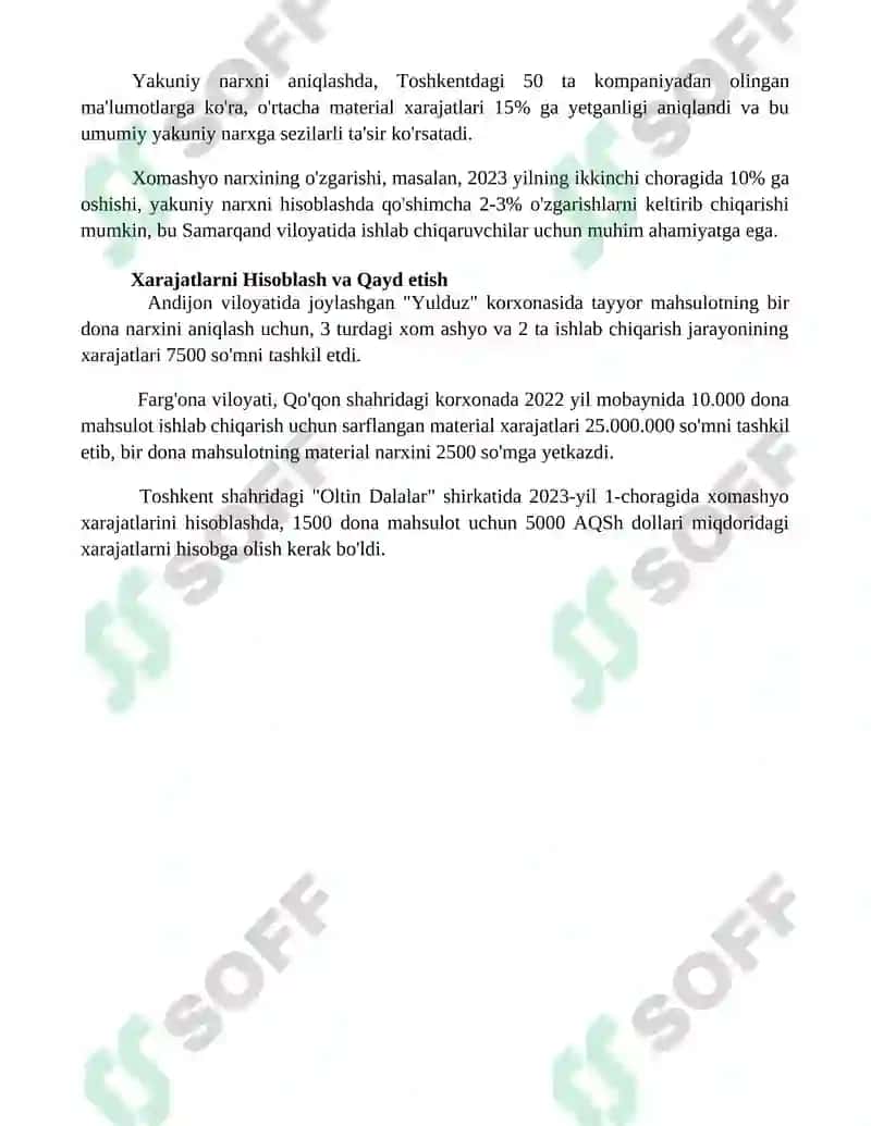 Material xarajatlarini tannarxga o'tkazish tartibi 4