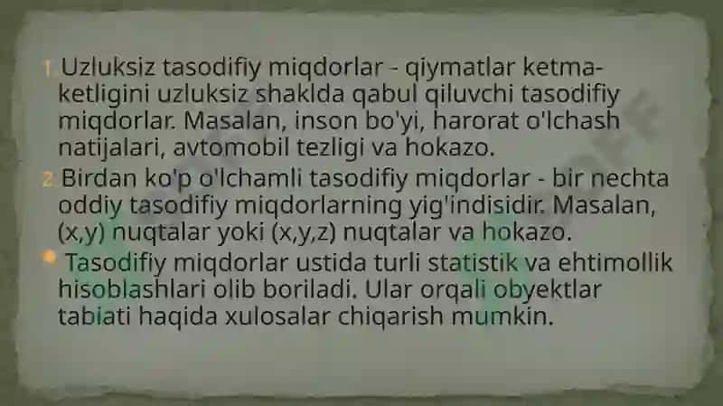 TASODIFIY MIQDORLARNING SONLI HARAKTERISTIKALARI 4