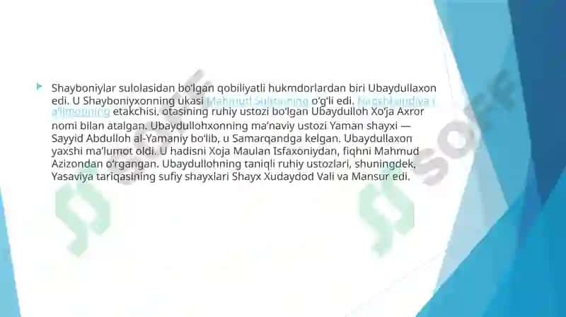Ubaydullaxon davrida Shayboniylar davlati 4
