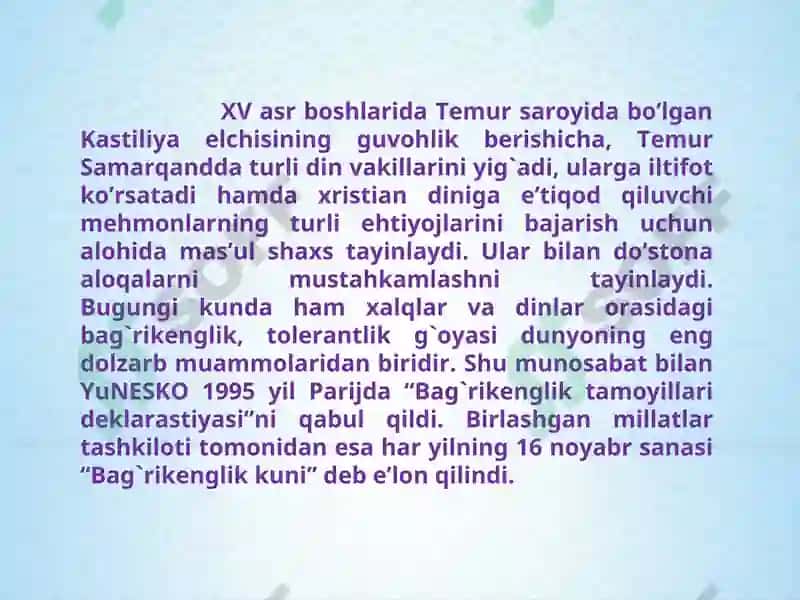 Islom Karimovning Diniy bag’rikenglik to`g`risidagi oqilona siyosati 4