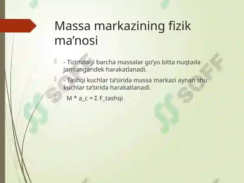 Moddiy nuqtalar sistemasining massa markazidagi harakati 4