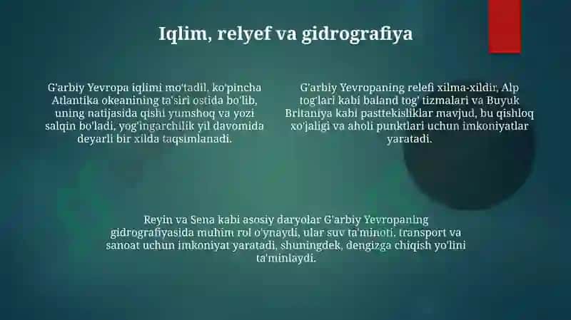 Gʻarbiy Yevropa davlatlari geografiyasi 4