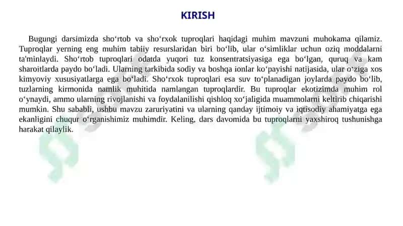 Sho‘rtob va sho‘rxok tuproqlar va ular tarkibidagi tuzlar 4
