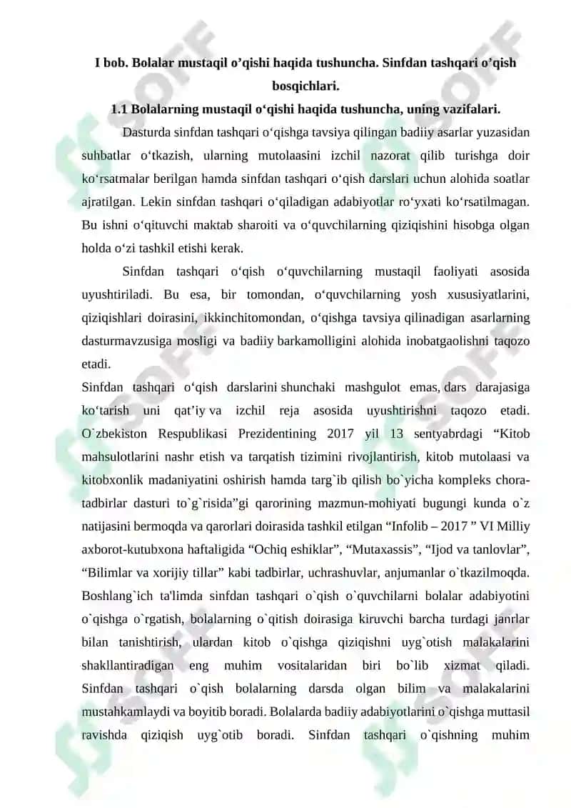 Sinfdan tashqari o‘qish mеtodikasi KURS ISHI 4