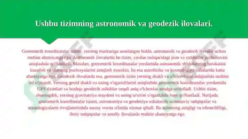 Geotsentrik Koordinatalar Tizimi 4