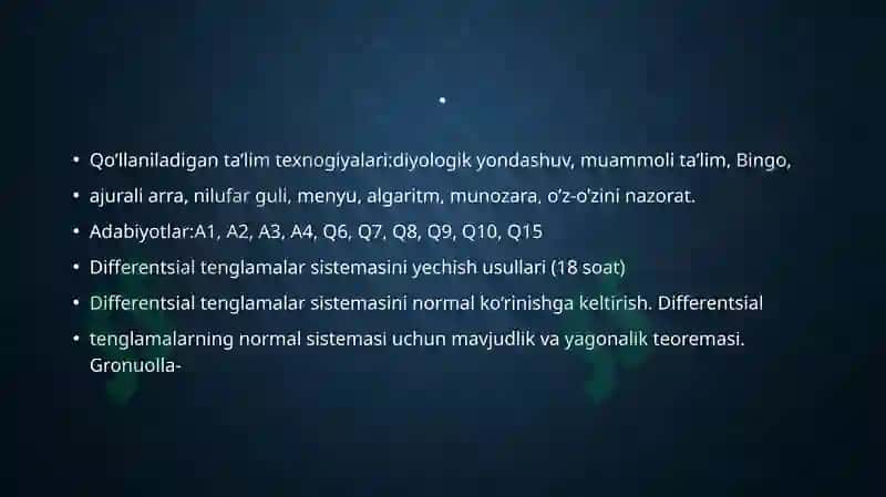 differentsial tenglamalarni o‘zgarmasni variatsiyalash usulida yechish. Ostrogradskiy-Liuvill formulasi 4