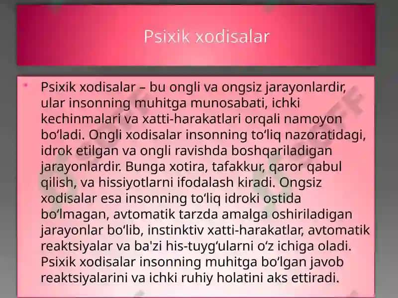 Psixika va psixik xodisalar olami 4