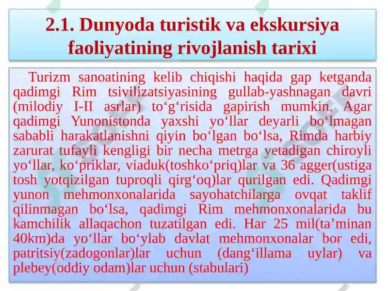 Dunyo tаvrik va ekskursiya faoliyatining rivojlanishi 4