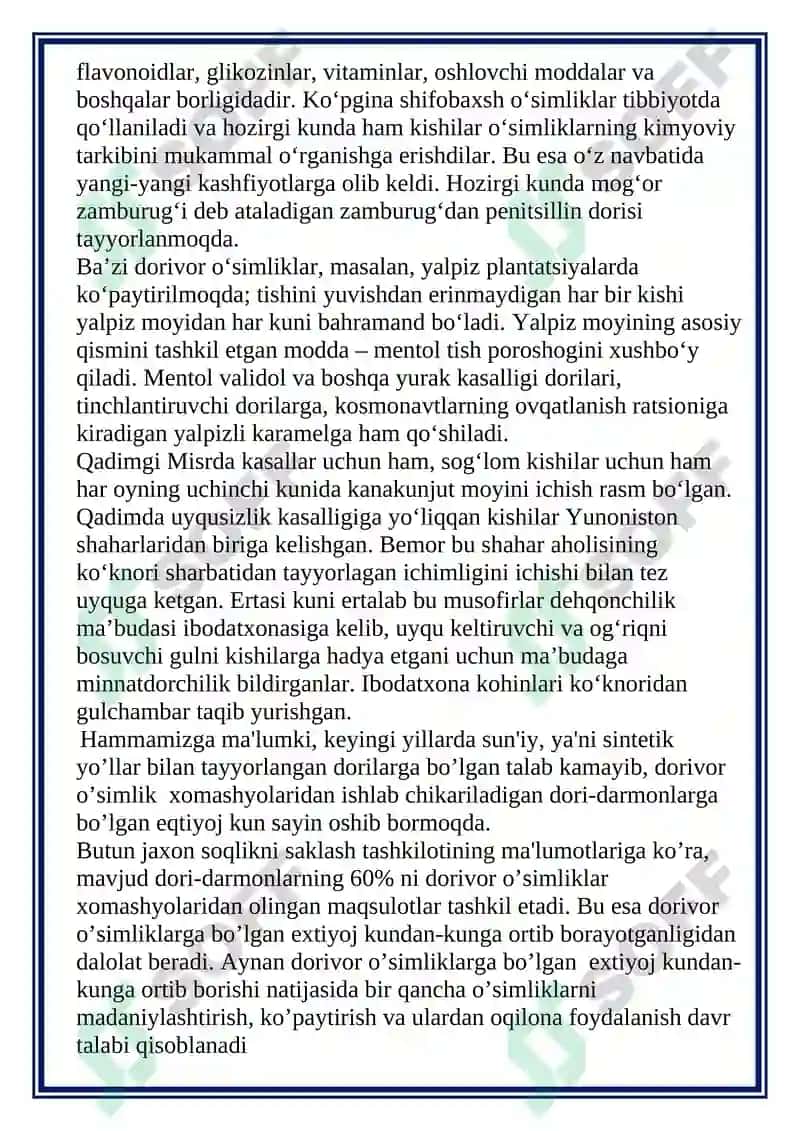 Dorivor O’simliklar 4