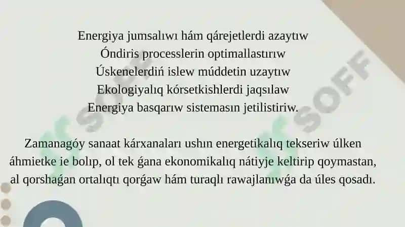 Sanaat kárxanalarınıń energetikalıq tekseriwi 4