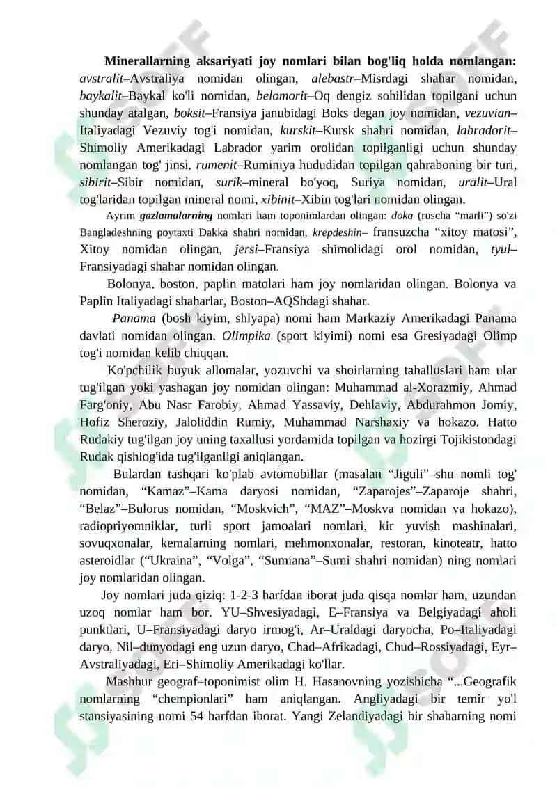 Mustaqil ish. Geografiya ta`limi va toponimika. 4