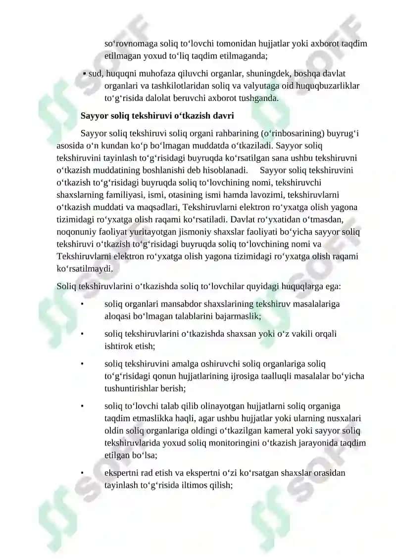 Sayyor Soliq tekshiruvlari va ularni o’tkazilish tartibi 4
