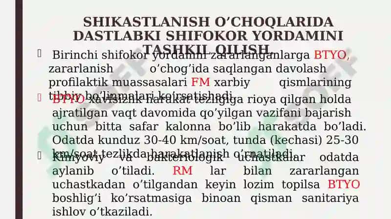 Shikastlangan o‘choqlarda tibbiy yordamni tashkil qilish 4