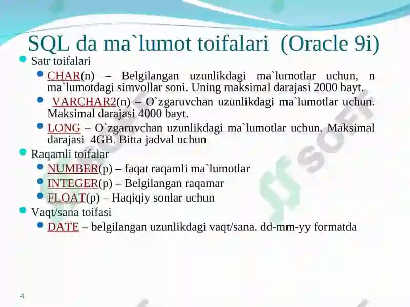 SELECT оpеratоri va uning sintaksisi. Select bo’limi, so’rоvlar ifоdasi 4