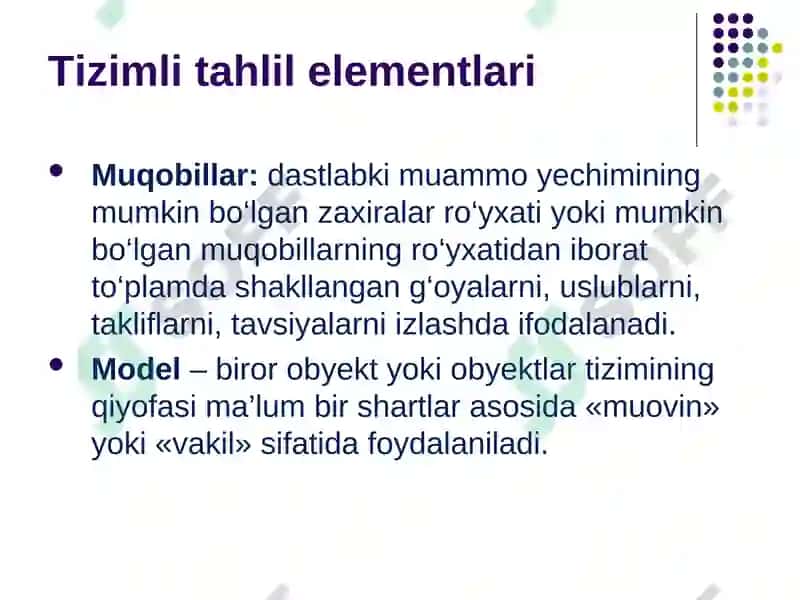 Tizimli tahlil elementlari va usullari 4