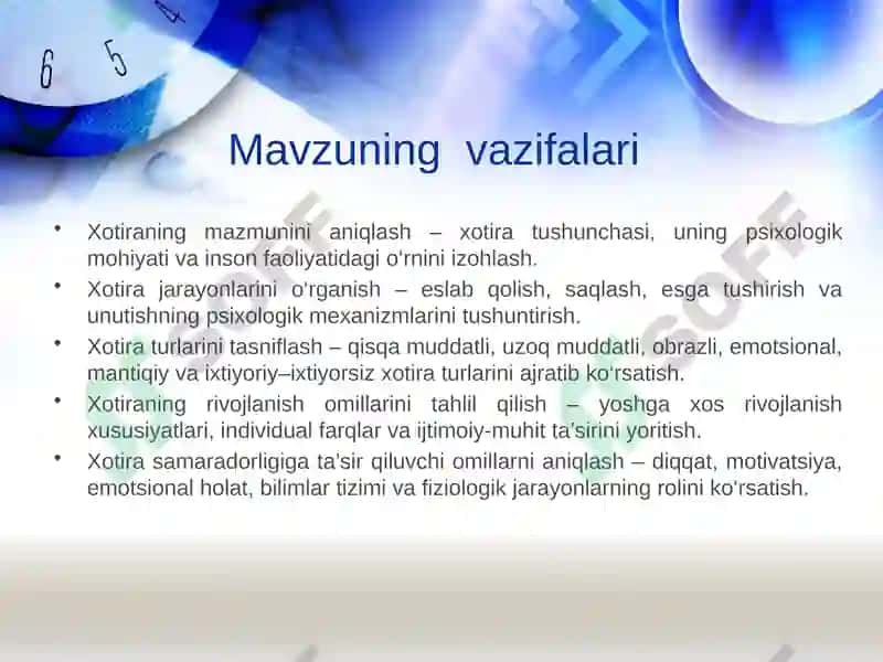 Xotira haqida umumiy tushuncha va uning tavsifi 4