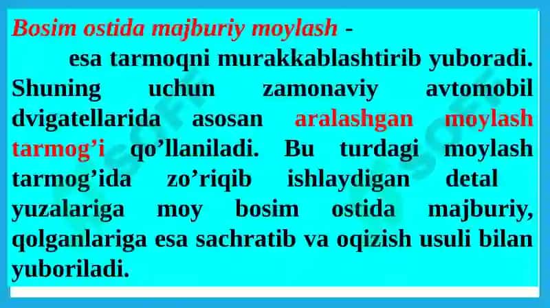 MOYLASH TIZIMI VAZIFASI VA UMUMIY MA’LUMOTLAR 4