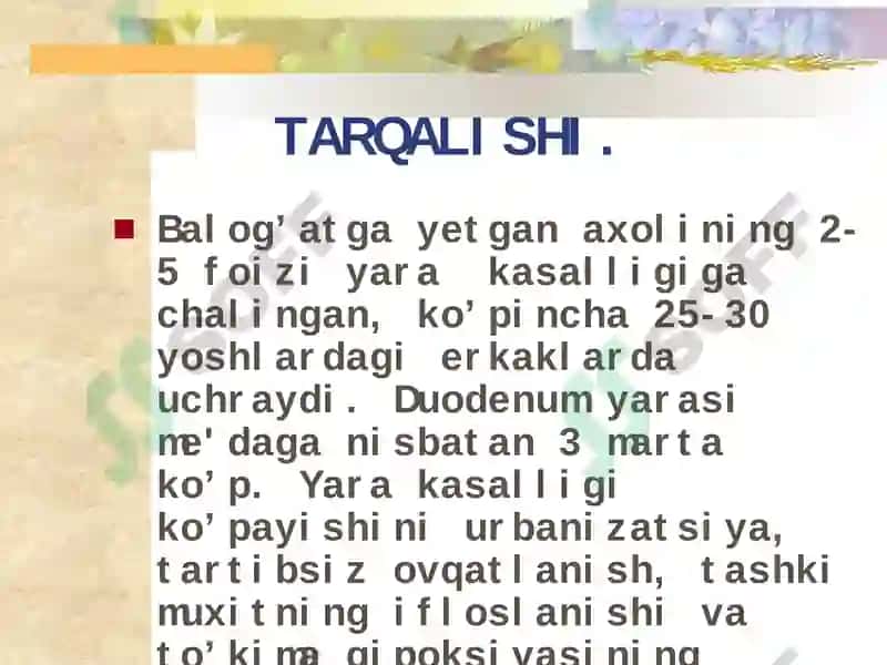 ME'DA VA O`N IKKIBARMOQLI ICHAK YARAKASALLIGI 4