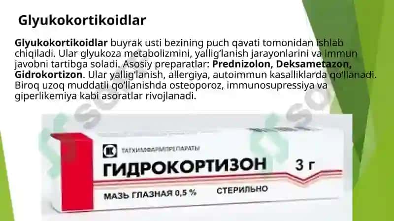 Steroid tuzulishga ega bo’lgan gormonal preparatlar 4