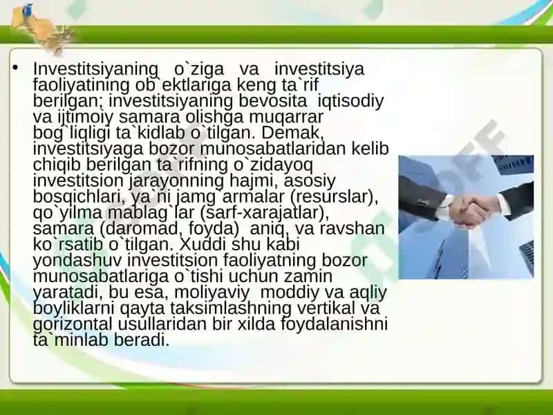 INVESTITSIYALARNINGIQTISODIYMOHIYATI 4