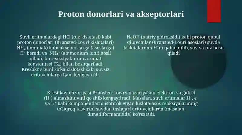 Kreshkovning kislota-asoslar haqidagi proton-elektron-gidrid konsepsiyasi 4