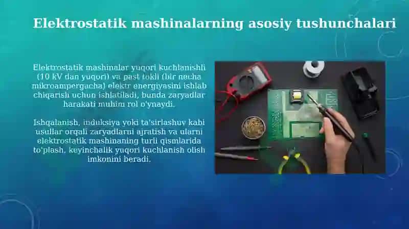 Elektrostatorlarning ulanish sxemasini oʻrganish 4