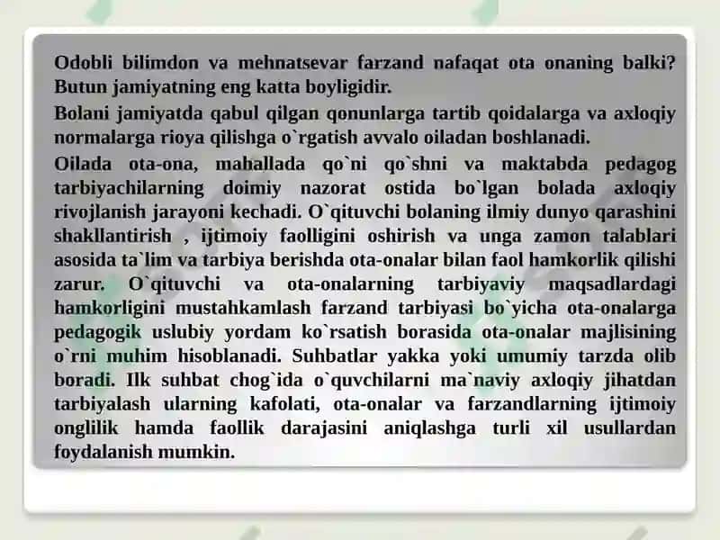 O‘qituvchilarning ota-onalar bilan hamkorlikdagi ishlari 4