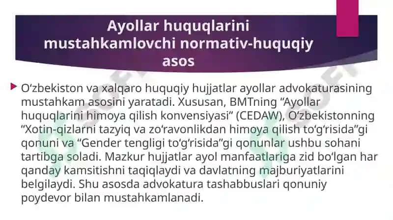 Ayollar Advokaturasi Qonunchilik tashabbusi 4
