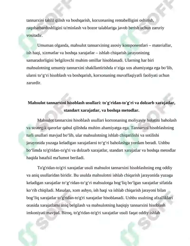 Mahsulot tannarxini tarkibi va turlari 4