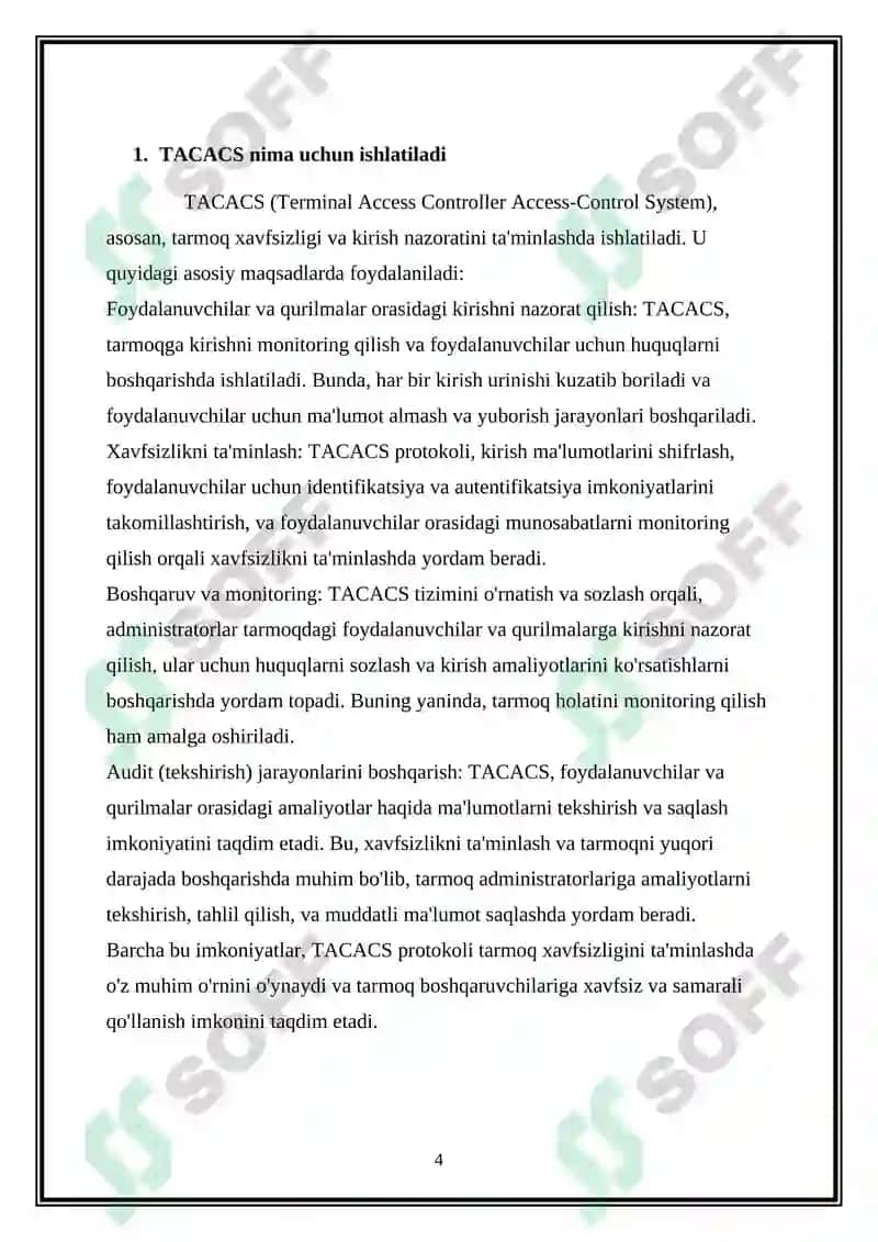 Ilova sathi protokollari: TACACS 4
