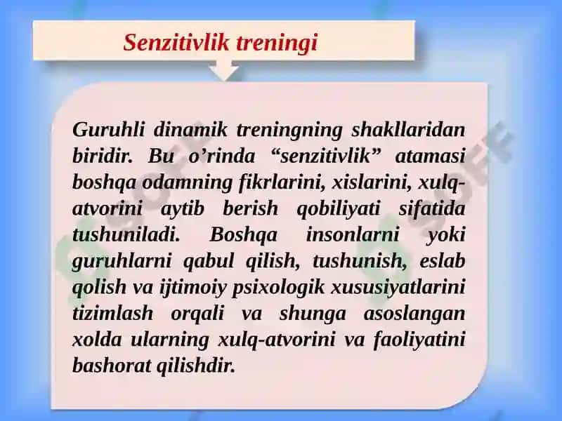 SHAXSNI BARKAMOLLASHTIRUVCHI TRENINGLAR 4