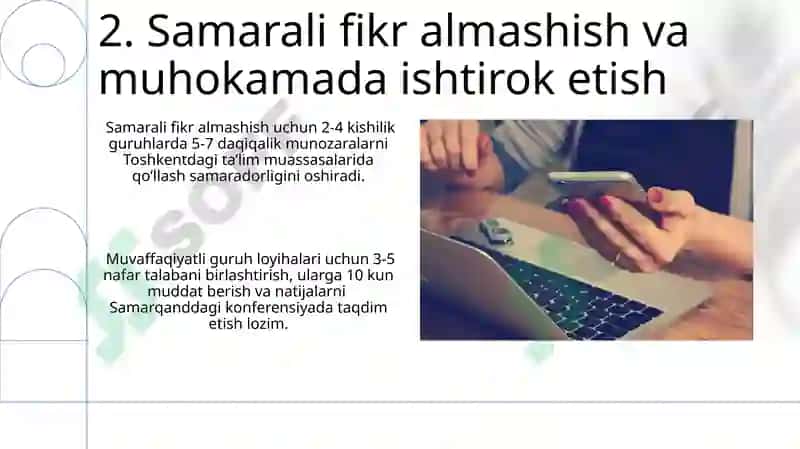 Juftlik,kichik guruhlar,jamoada o'quv loyihalarini tayyorlash 4