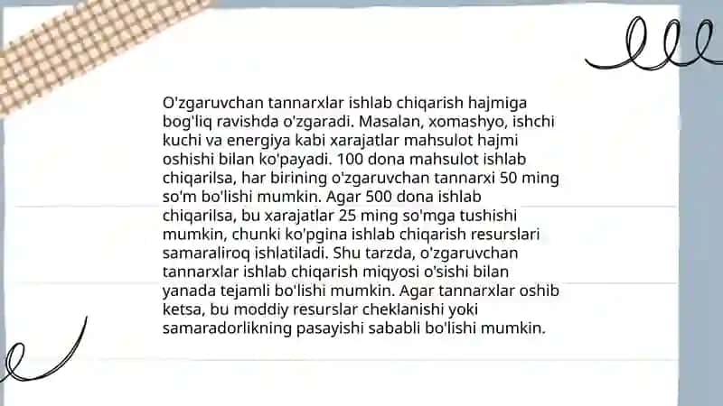 Ishlab chiqarish hajmi va tannarx ortasidagi bogliqlik 4
