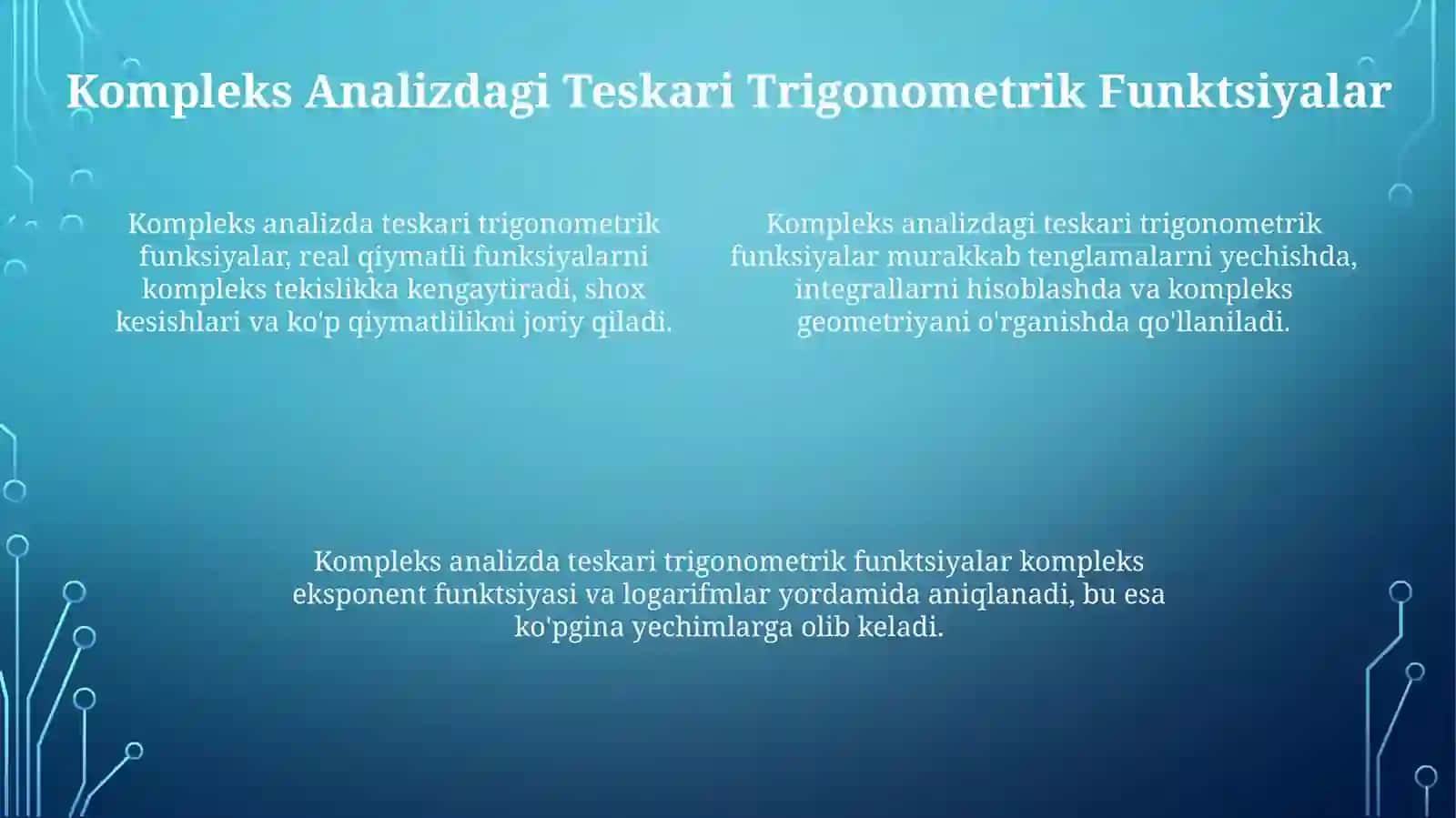 Teskari trigonometrik funksiyalar va ularning xossalari 4