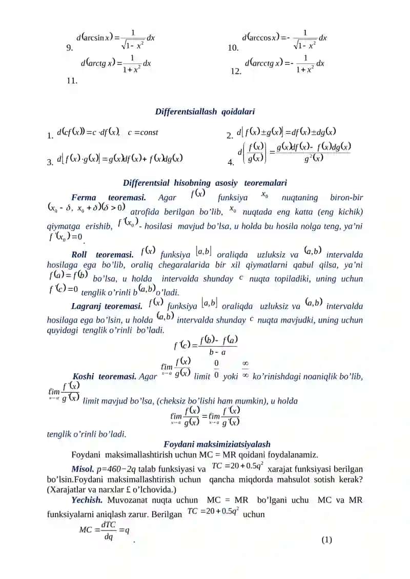 FUNKSIYA DIFFERENSIALI VA DIFFERENSIAL HISOBNING IQTISODGA TADBIQLARI 4