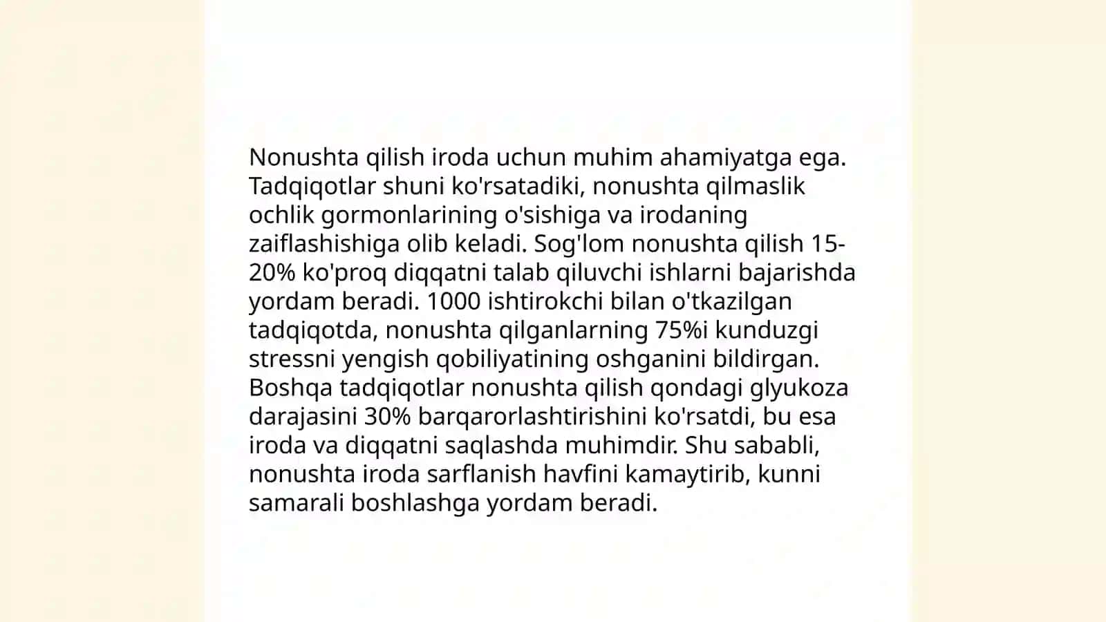 "Nonushta uchun iroda" texnikasi 4