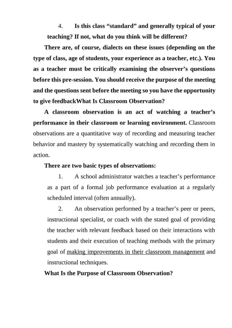 Classroom Observation in School 4