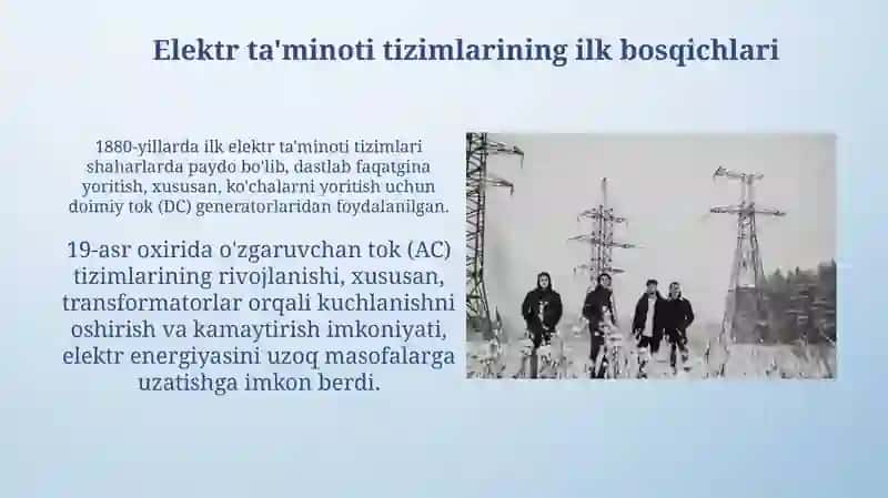 Elektr ta'minoti tizimlarining rivojlanish tarixi 4