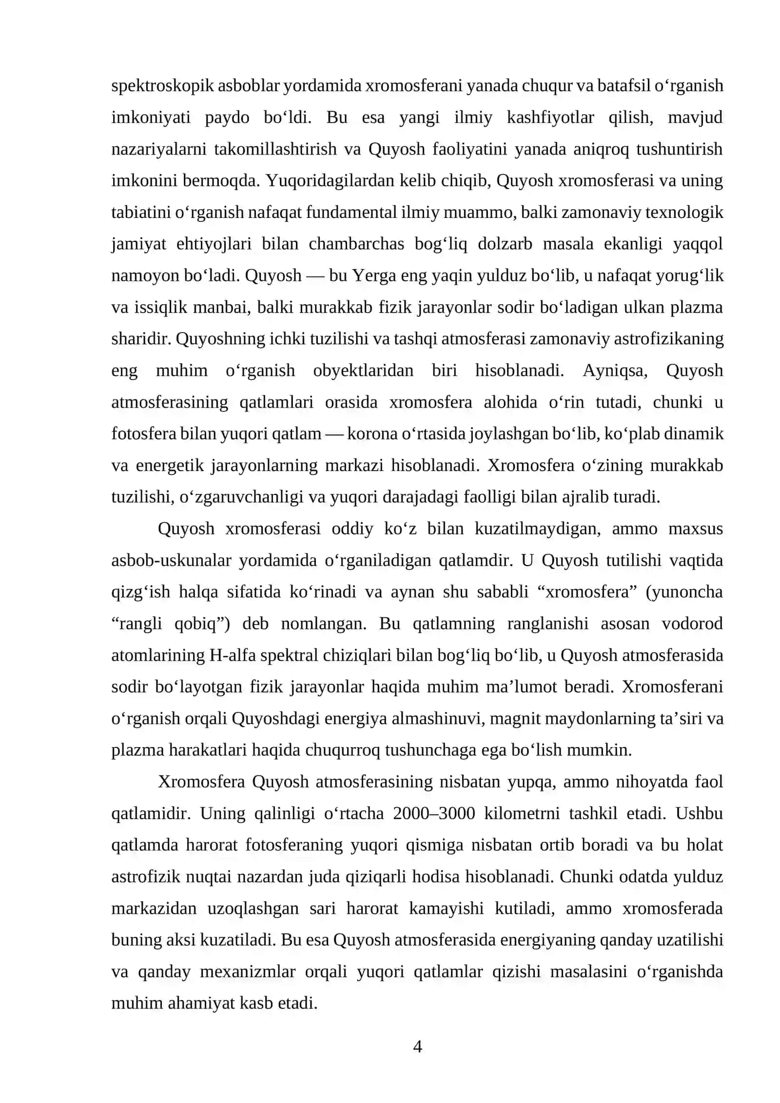 Quyosh xromosferasi va uning fizik tabiati 4