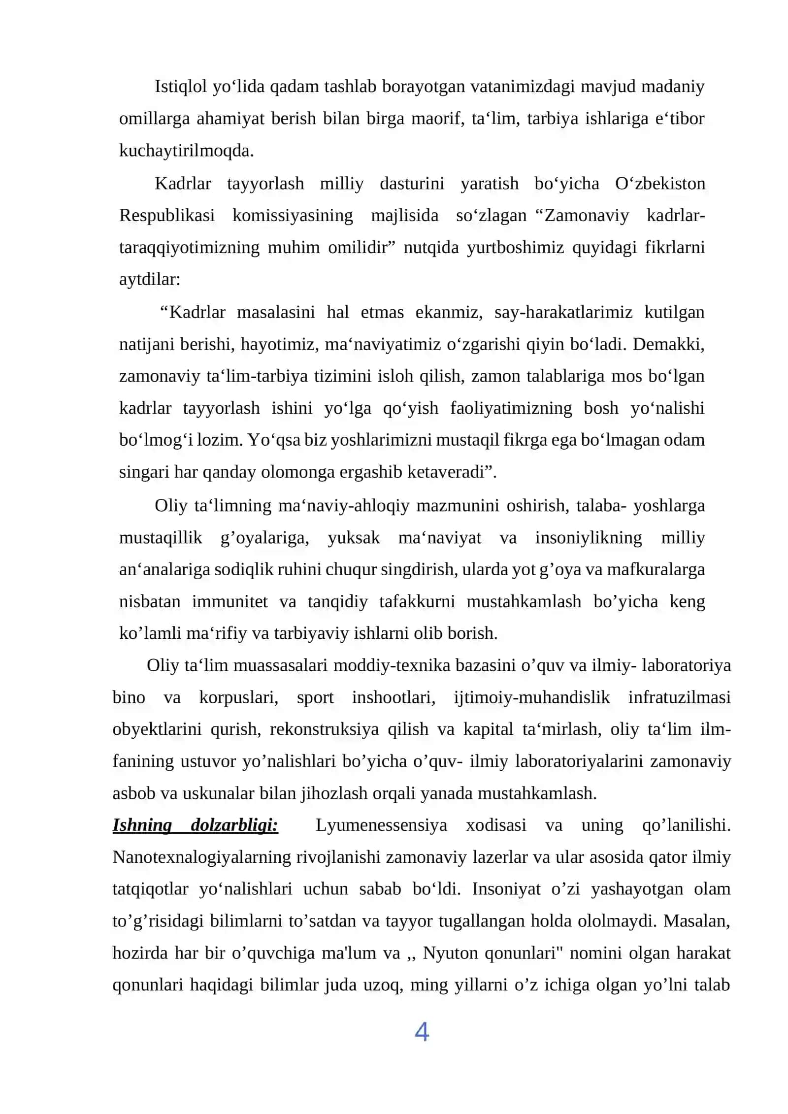 LYUMINESSENSIYA XODISASI VA UNING QO’LANILISHI KURS ISHI 4