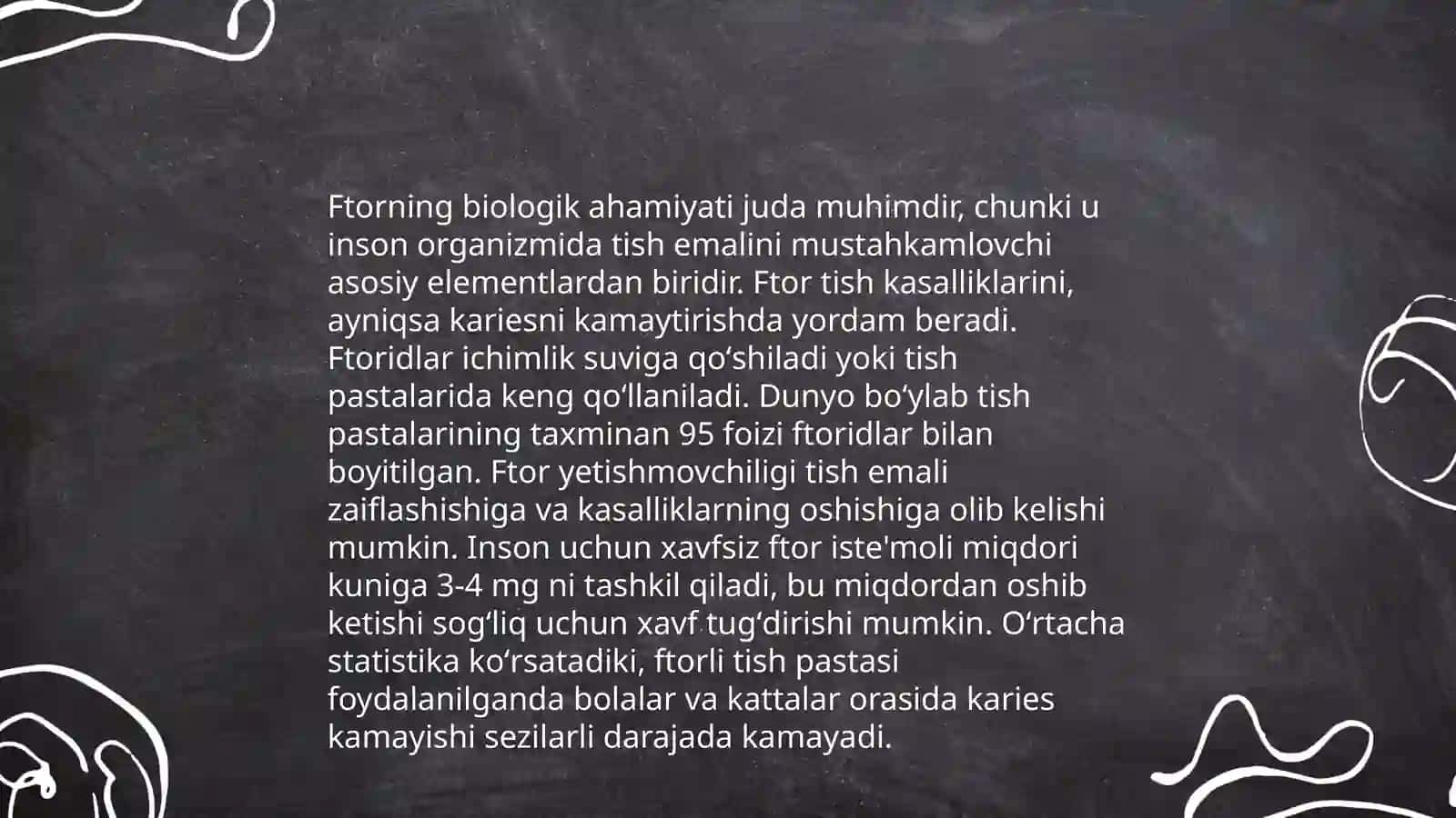 Mikroelementozlar. Ftor kalsiy miqdorining oshib ketishi 4